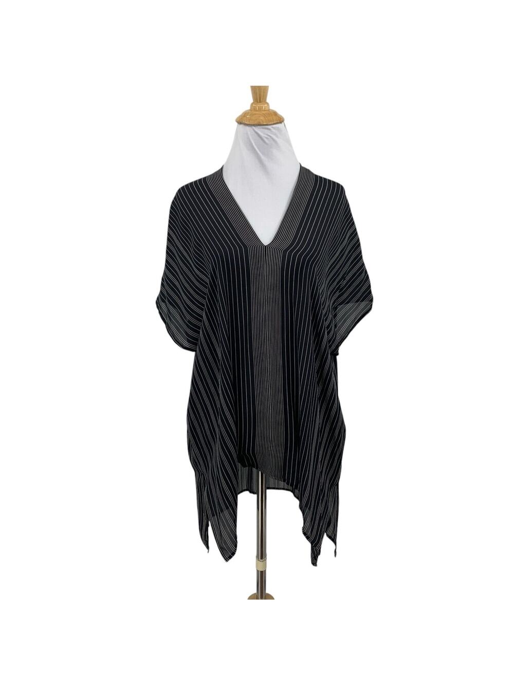 Vince Blouse Women XS Extra Small Black White Stripe Dolman V Neck Slouchy Tunic
